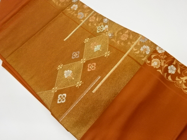 JAPANESE KIMONO / VINTAGE NAGOYA OBI / WOVEN FLOWER ARABESQUE & RHOMBUS
